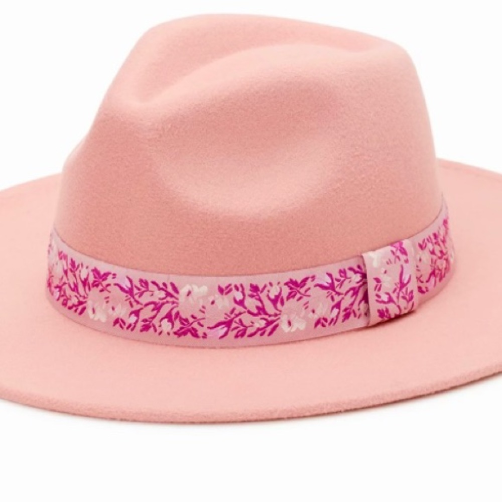 π©· NWOT Pink Fedora Hat Felt W/ Embellished Band Womenβs One Size - Picture 6 of 6